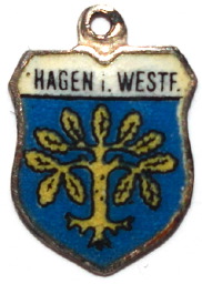 HAGEN, Germany - Vintage Silver Enamel Travel Shield Charm